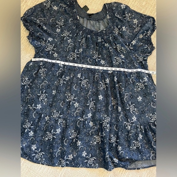 Torrid Chambray Pockets Puff Sleeve Smocked Floral Blue Mini Skater Dress 3X - Picture 8 of 11